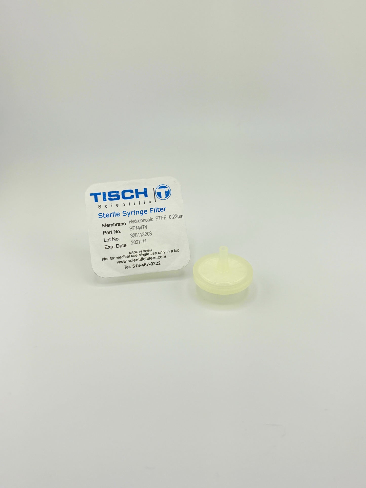 Tisch Scientific Filter Syringe .22μm PTFE 25mm - Sterile Individually Wrapped- EXP- 09/30/26