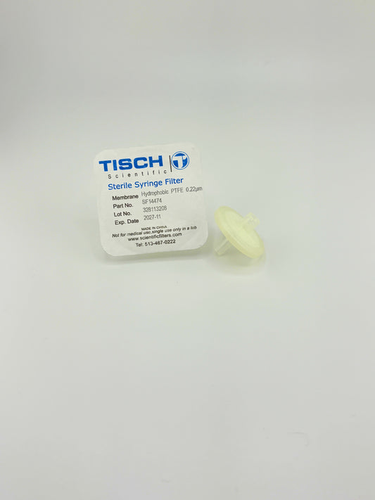 Tisch Scientific Filter Syringe .22μm PTFE 25mm - Sterile Individually Wrapped- EXP- 09/30/26