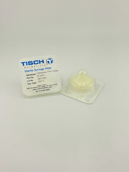 Tisch Scientific Filter Syringe .22μm PTFE 25mm - Sterile Individually Wrapped- EXP- 09/30/26