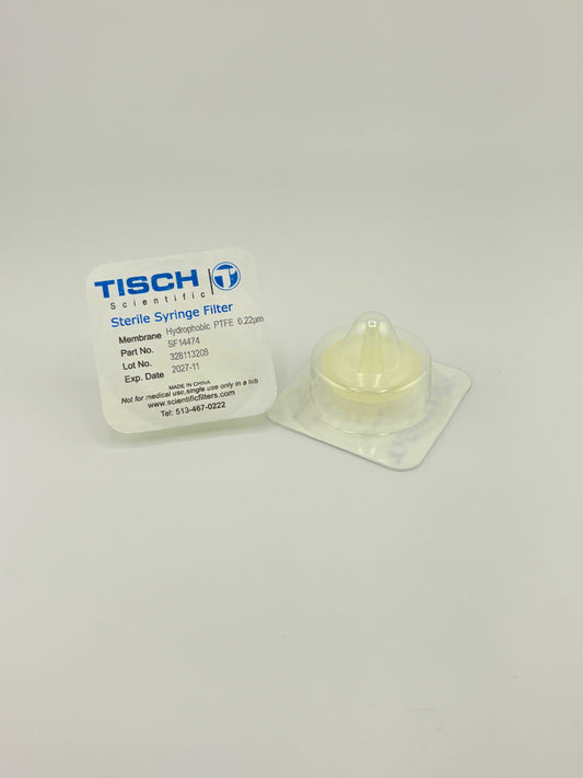 Tisch Scientific Filter Syringe .22μm PTFE 25mm - Sterile Individually Wrapped- EXP- 09/30/26